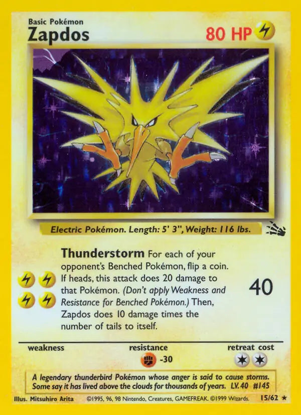 Zapdos 15/62 (Fossil)  - Unlimited Holofoil | Good Games Adelaide SA