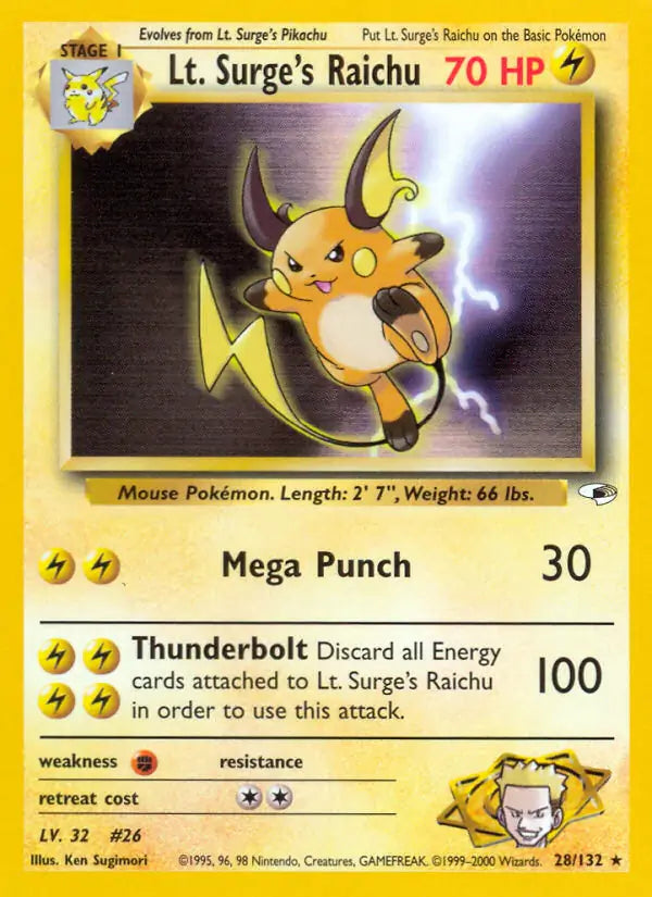 Lt. Surge's Raichu 028/132 (Gym Heroes)  - Unlimited | Good Games Adelaide SA