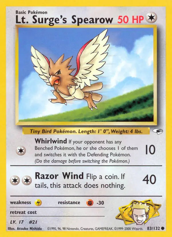 Lt Surge's Spearow  083/132 (Gym Heroes)  - Unlimited | Good Games Adelaide SA