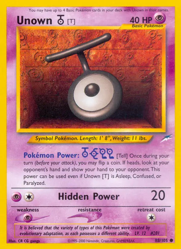 Unown T 088/105 (Neo Destiny)  - Unlimited | Good Games Adelaide SA