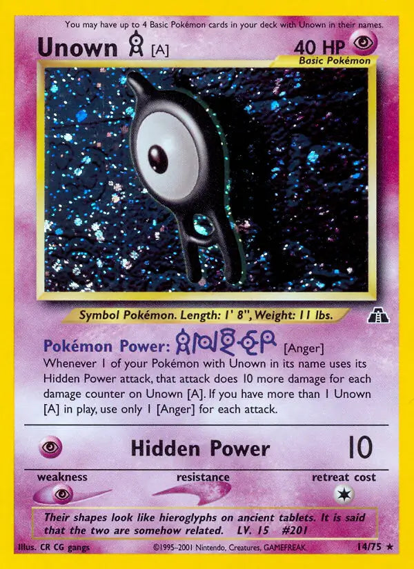 Unown A 14/75 (Neo Discovery)  - Unlimited Holofoil | Good Games Adelaide SA