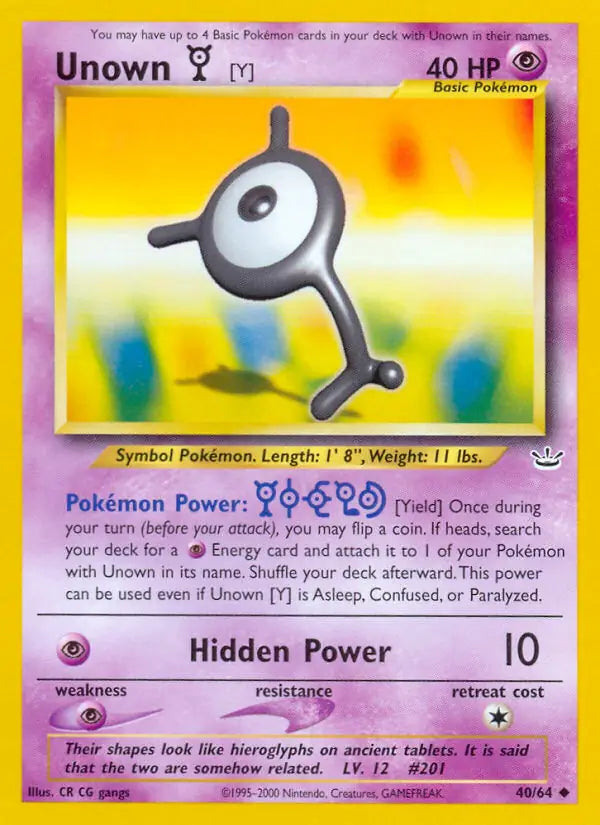Unown Y 40/64 (Neo Revelation)  - Unlimited | Good Games Adelaide SA