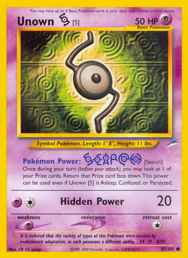 Unown S 087/105 (Neo Destiny)  - Unlimited | Good Games Adelaide SA