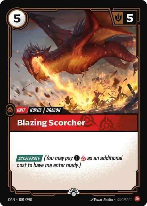 Blazing Scorcher 001/298 (Riftbound Organized Play Promotional Cards)  - Foil | Good Games Adelaide SA