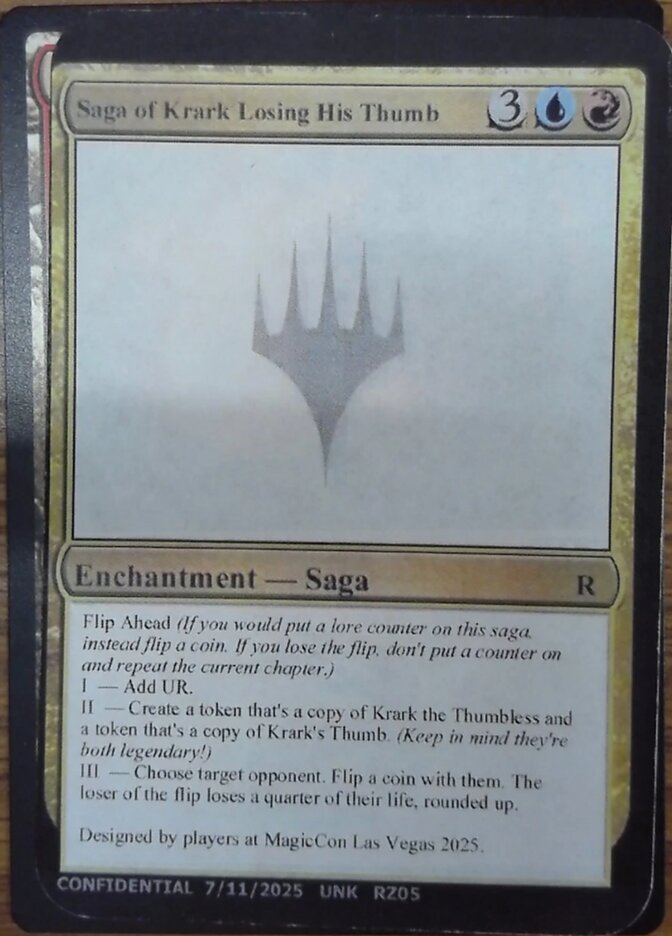 Saga of Krark Losing His Thumb RZ05m/477 (Un-Known Event Playtest Cards)  | Good Games Adelaide SA