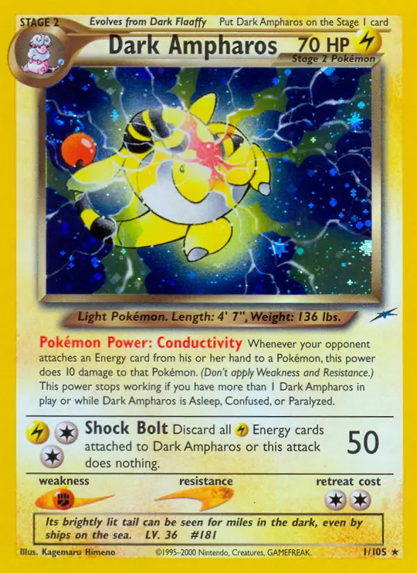 Dark Ampharos 001/105 (Neo Destiny)  - Unlimited Holofoil | Good Games Adelaide SA