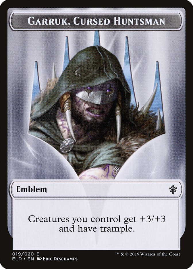 Garruk, Cursed Huntsman Emblem [Throne of Eldraine Tokens] | Good Games Adelaide SA