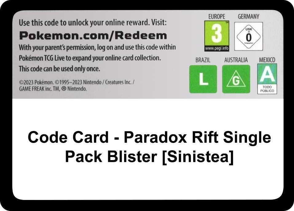 Code Card Paradox Rift Single Pack Blister Sinistea  (SV04: Paradox Rift)  | Good Games Adelaide SA