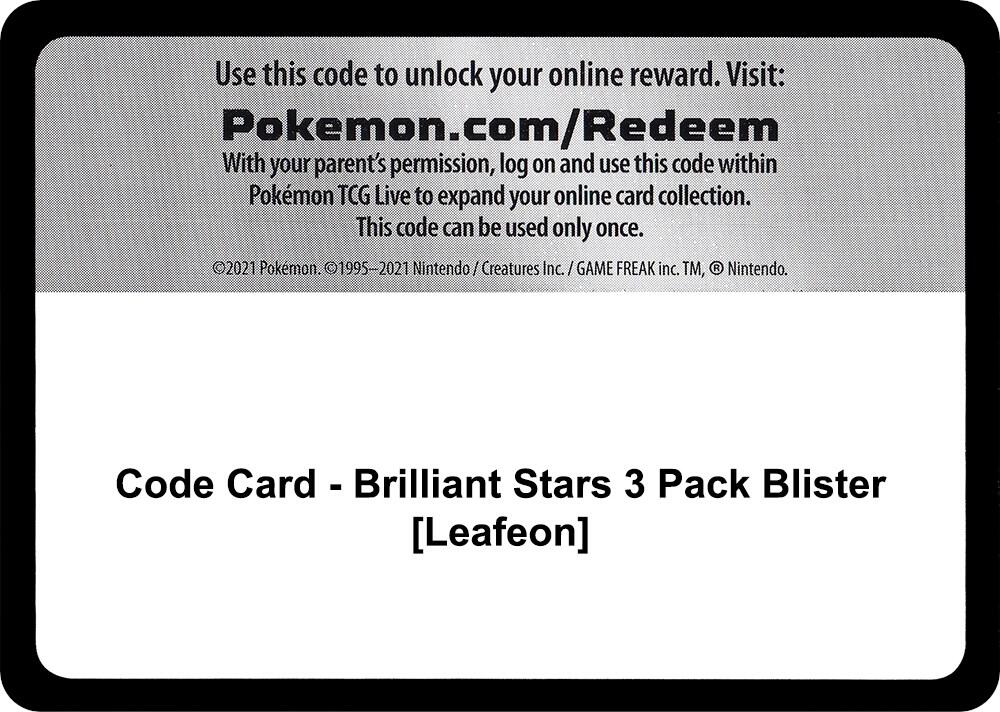 Code Card Brilliant Stars 3 Pack Blister Leafeon  (SWSH09: Brilliant Stars)  | Good Games Adelaide SA