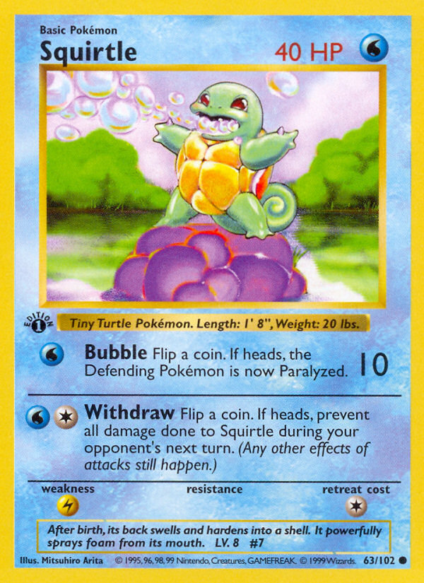 Squirtle (63/102) (Shadowless) [Base Set 1st Edition] | Good Games Adelaide SA