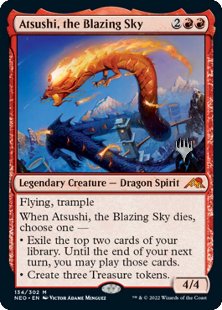 Atsushi the Blazing Sky 134 (Promo Pack: Kamigawa: Neon Dynasty)  - Foil | Good Games Adelaide SA