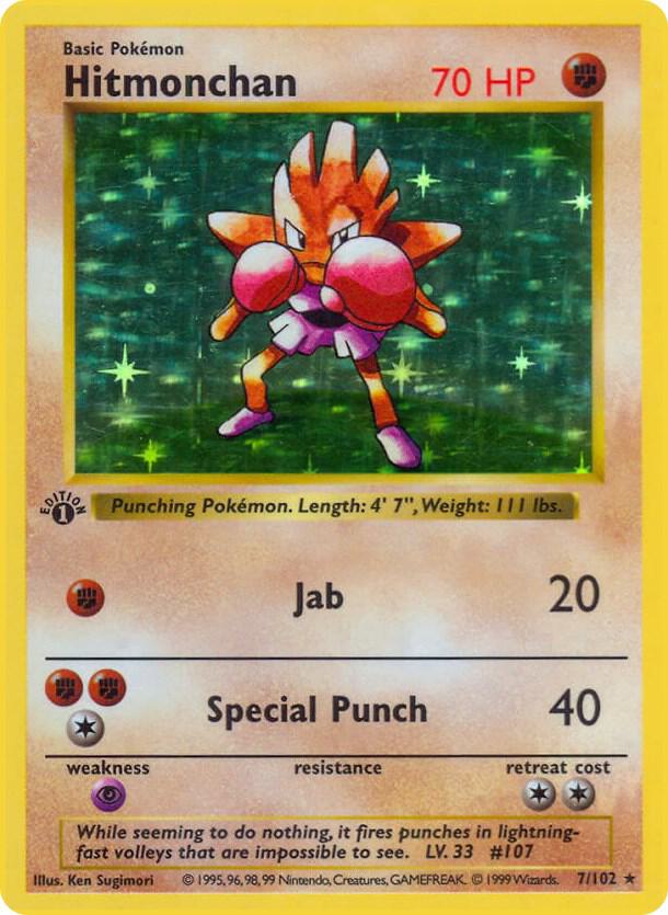 Hitmonchan 007/102 (Base Set (Shadowless))  - 1st Edition Holofoil | Good Games Adelaide SA