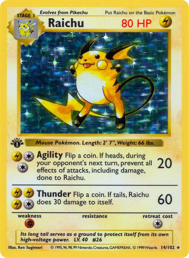 Raichu 014/102 (Base Set (Shadowless))  - 1st Edition Holofoil | Good Games Adelaide SA