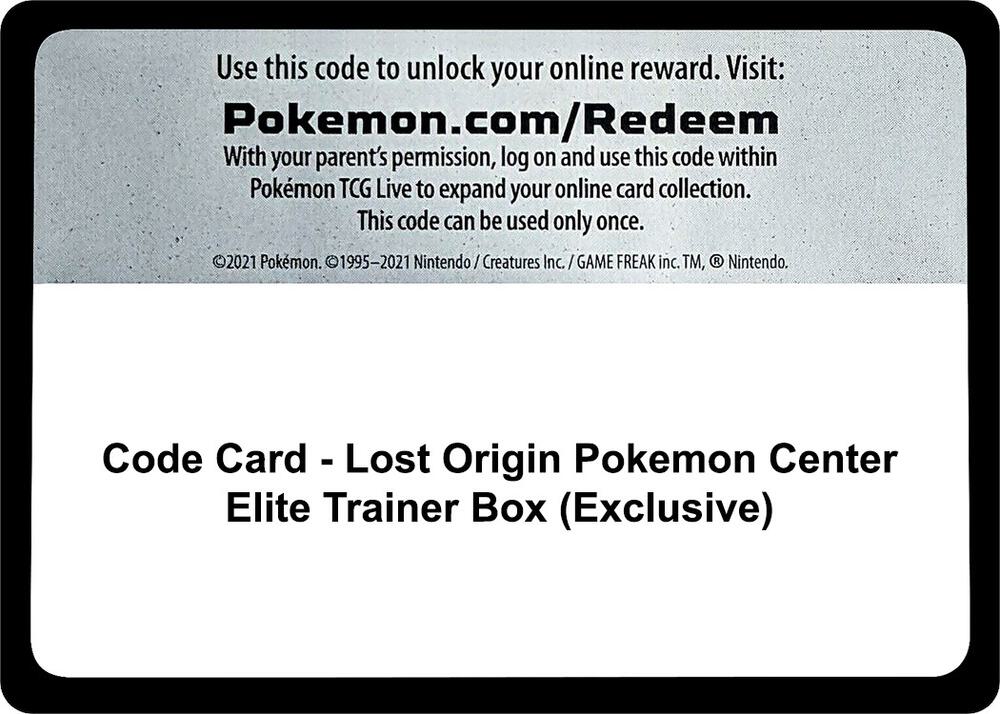 Code Card Lost Origin Pokemon Center Elite Trainer Box Exclusive  (SWSH11: Lost Origin)  | Good Games Adelaide SA