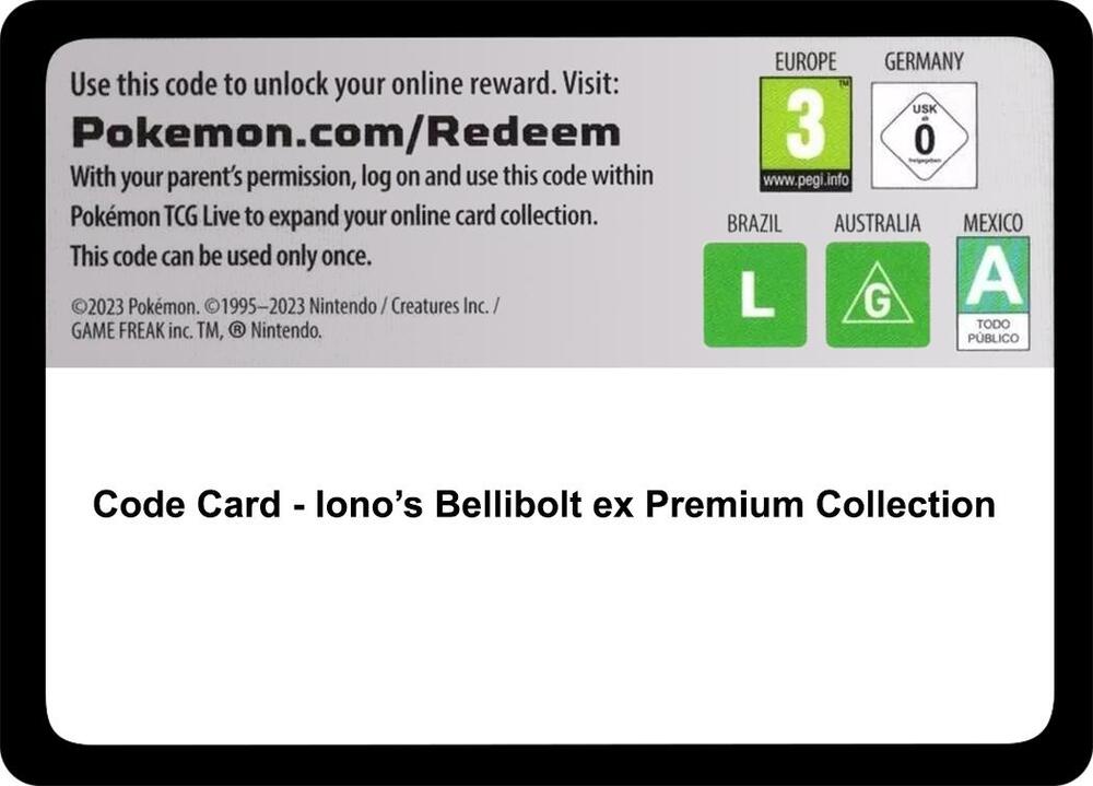 Code Card Iono's Bellibolt ex Premium Collection  (Miscellaneous Cards & Products)  | Good Games Adelaide SA