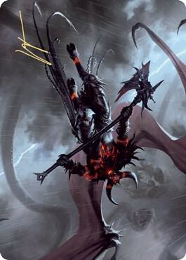 Burning Rune Demon Art Card Gold Stamped Signature 20 (Art Series: Kaldheim)  | Good Games Adelaide SA