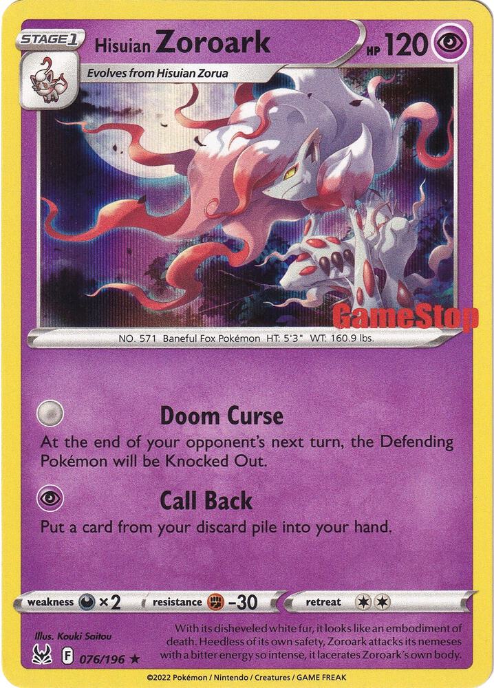 Hisuian Zoroark Gamestop Exclusive 076/196 (Miscellaneous Cards & Products)  - Holofoil | Good Games Adelaide SA