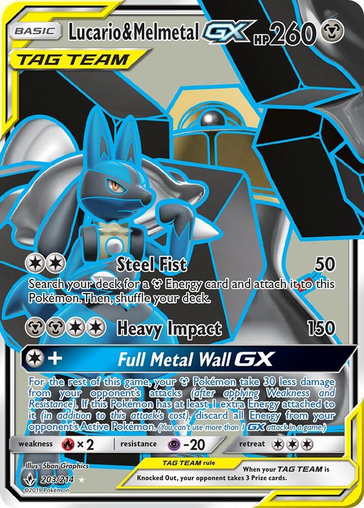Lucario and Melmetal GX Full Art 203/214 (SM - Unbroken Bonds)  - Holofoil | Good Games Adelaide SA