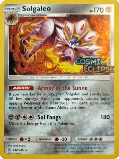 Solgaleo (142/236) (Cosmos Holo) [Sun & Moon: Cosmic Eclipse] | Good Games Adelaide SA