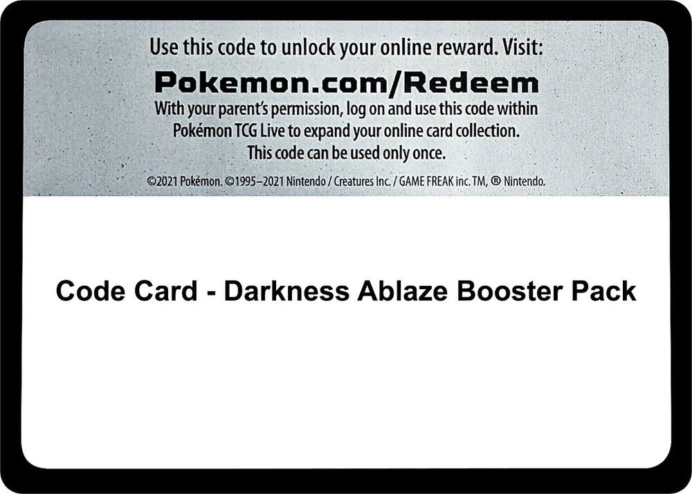 Code Card Darkness Ablaze Booster Pack  (SWSH03: Darkness Ablaze)  | Good Games Adelaide SA