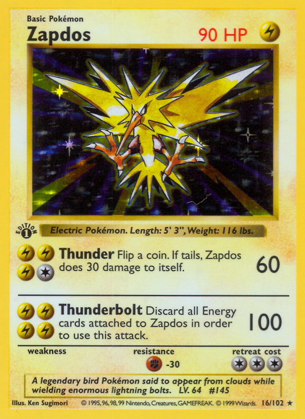 Zapdos (16/102) (Shadowless) [Base Set 1st Edition] | Good Games Adelaide SA