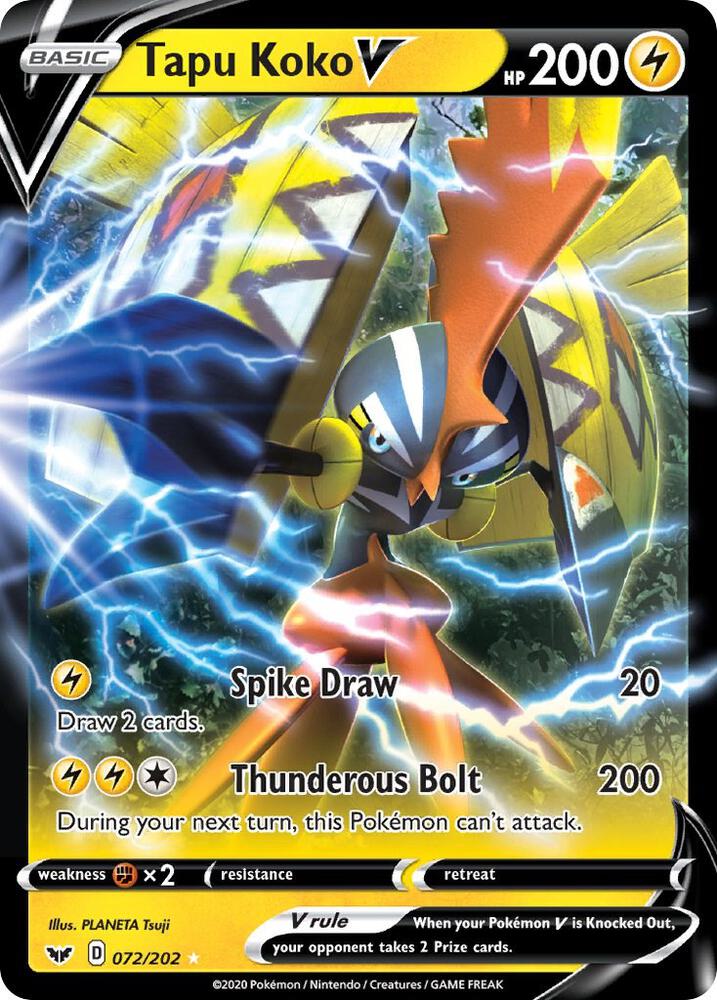 Tapu Koko V 072/202 (SWSH01: Sword & Shield Base Set)  - Holofoil | Good Games Adelaide SA
