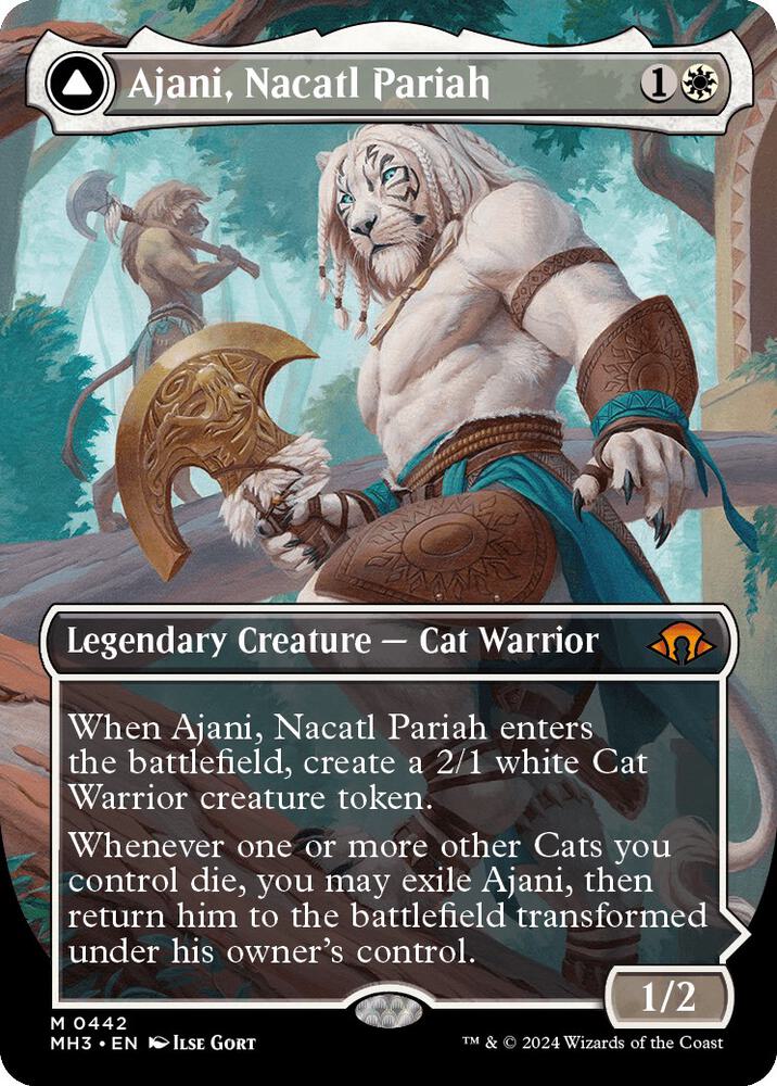 Ajani, Nacatl Pariah // Ajani, Nacatl Avenger 442/319 (Modern Horizons 3)  - Borderless Foil | Good Games Adelaide SA