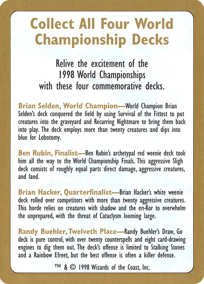 1998 World Championships Ad [World Championship Decks 1998] | Good Games Adelaide SA