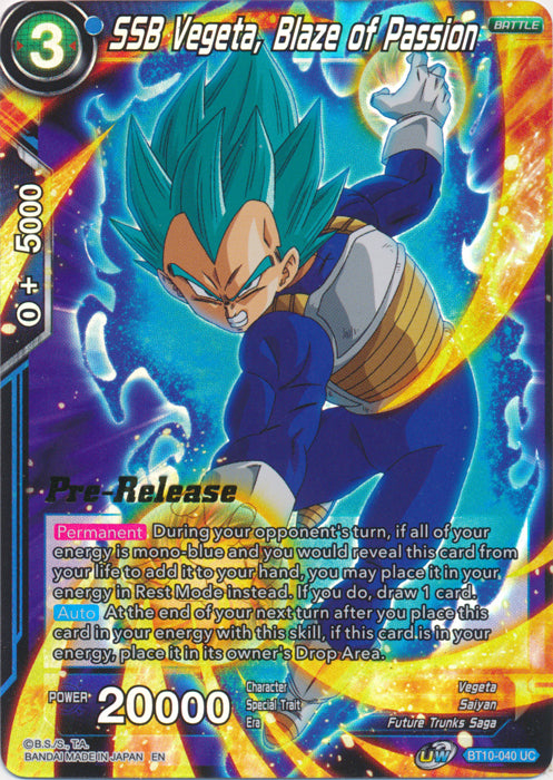 SSB Vegeta, Blaze of Passion (BT10-040) [Rise of the Unison Warrior Prerelease Promos] | Good Games Adelaide SA