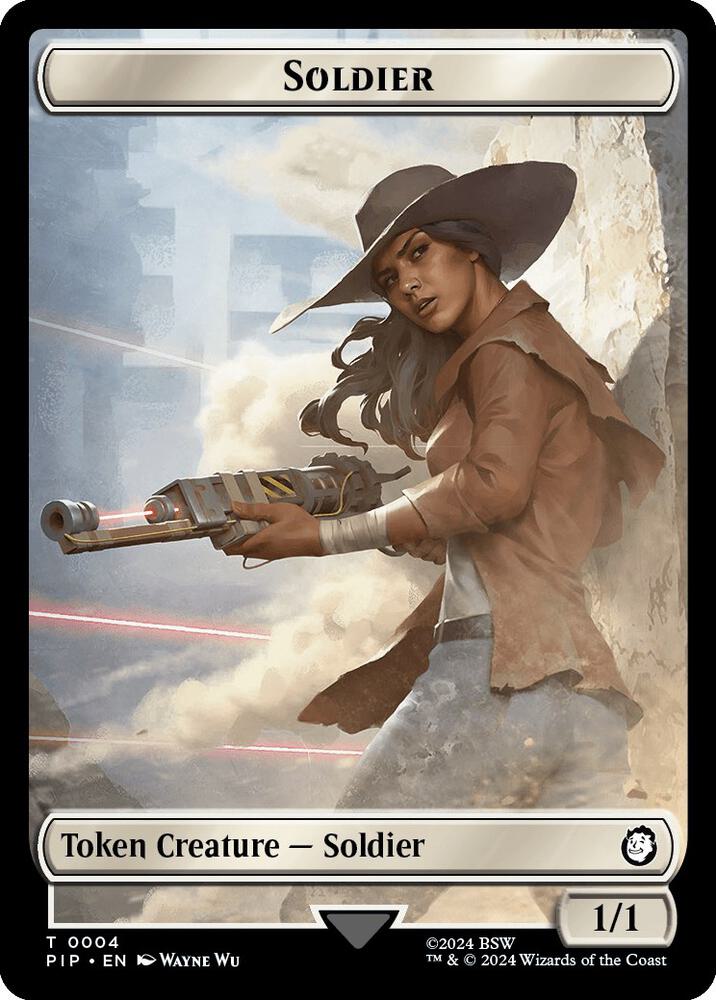 Soldier 0004 Treasure 0019 Double Sided Token 4 // 19 (Universes Beyond: Fallout)  - Foil | Good Games Adelaide SA