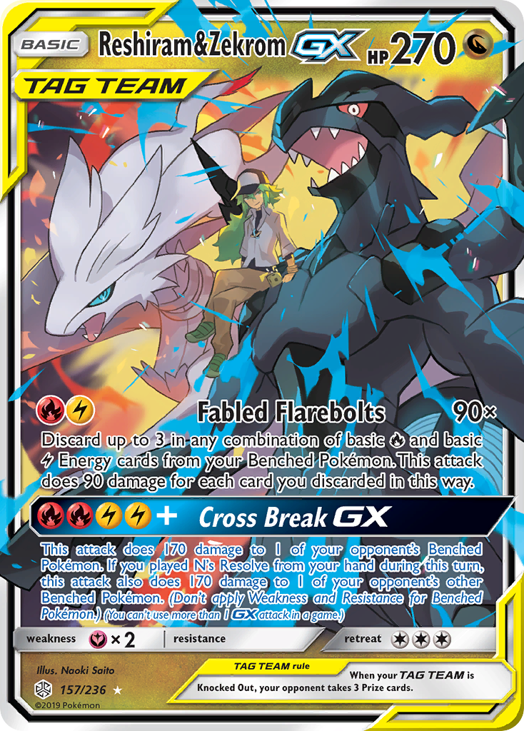 Reshiram & Zekrom GX (157/236) [Sun & Moon: Cosmic Eclipse] | Good Games Adelaide SA
