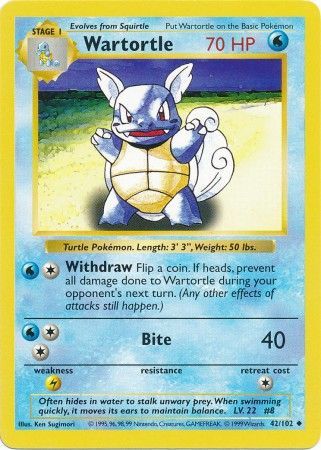Wartortle (42/102) [Base Set Shadowless Unlimited] | Good Games Adelaide SA