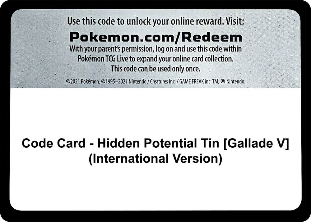 Code Card Hidden Potential Tin Gallade V International Version  (Miscellaneous Cards & Products)  | Good Games Adelaide SA