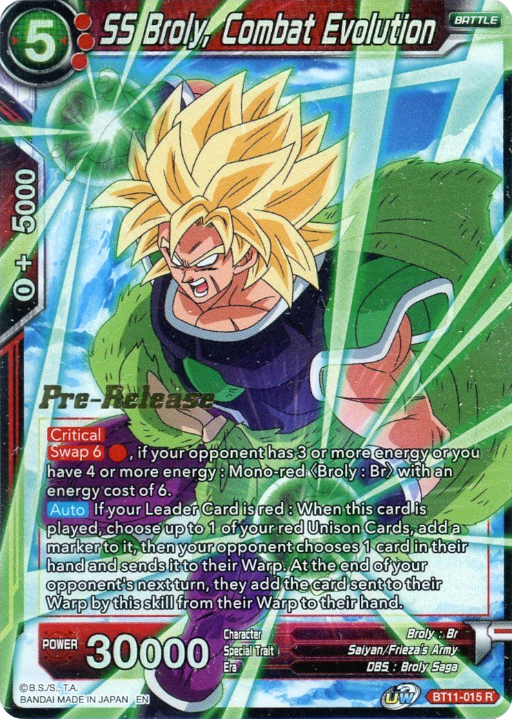 SS Broly, Combat Evolution (BT11-015) [Vermilion Bloodline Prerelease Promos] | Good Games Adelaide SA