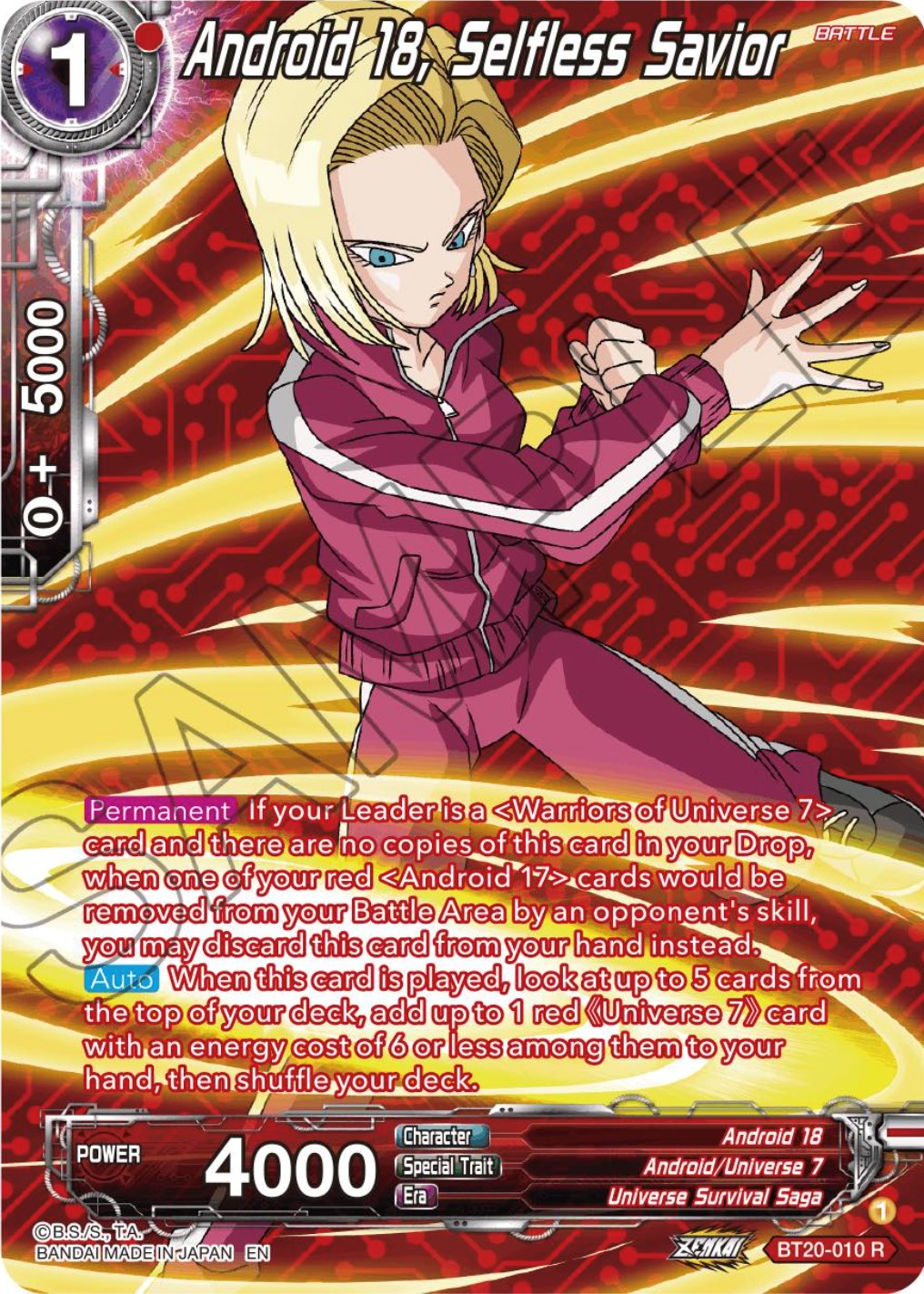 Android 18, Selfless Savior (Silver Foil) (BT20-010) [Power Absorbed] | Good Games Adelaide SA