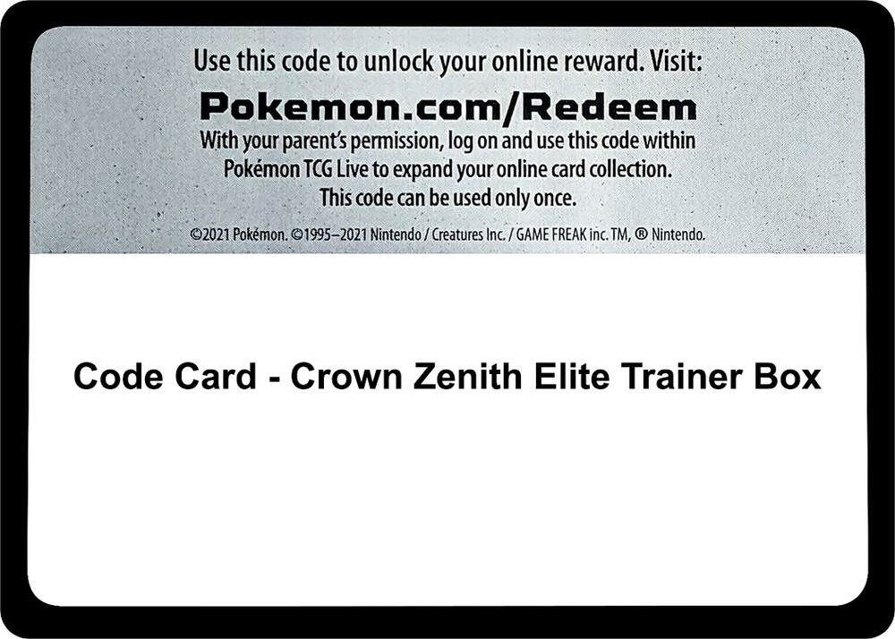 Code Card Crown Zenith Elite Trainer Box  (Crown Zenith)  | Good Games Adelaide SA
