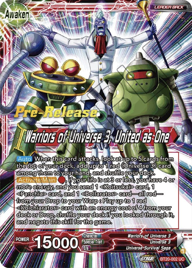 Paparoni // Warriors of Universe 3, United as One (BT20-002) [Power Absorbed Prerelease Promos] | Good Games Adelaide SA
