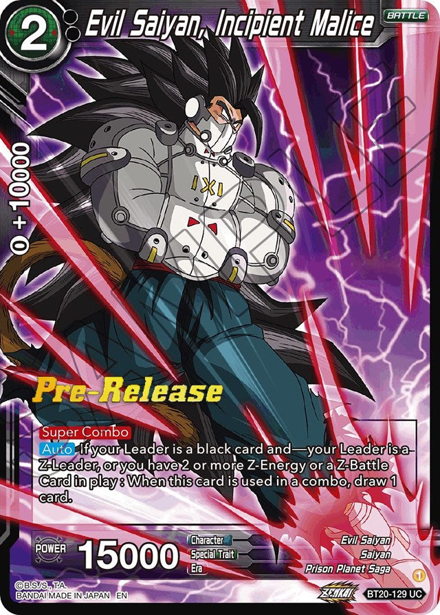 Evil Saiyan, Incipient Malice (BT20-129) [Power Absorbed Prerelease Promos] | Good Games Adelaide SA
