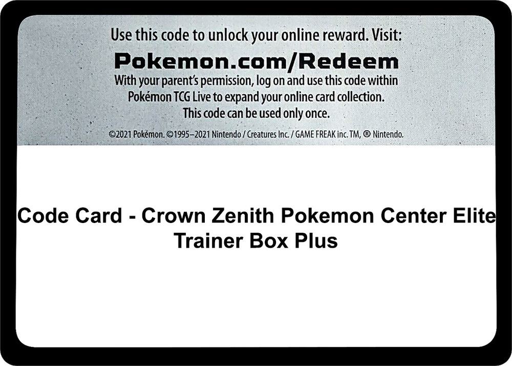 Code Card Crown Zenith Pokemon Center Elite Trainer Box Plus  (Crown Zenith)  | Good Games Adelaide SA