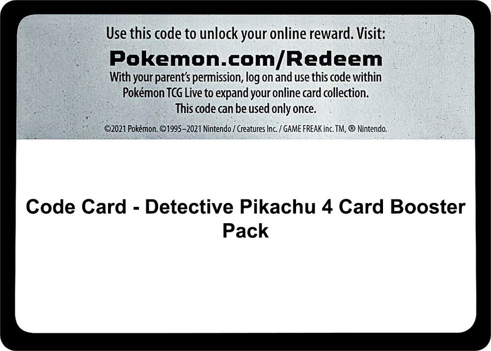 Code Card Detective Pikachu 4 Card Booster Pack  (Detective Pikachu)  | Good Games Adelaide SA