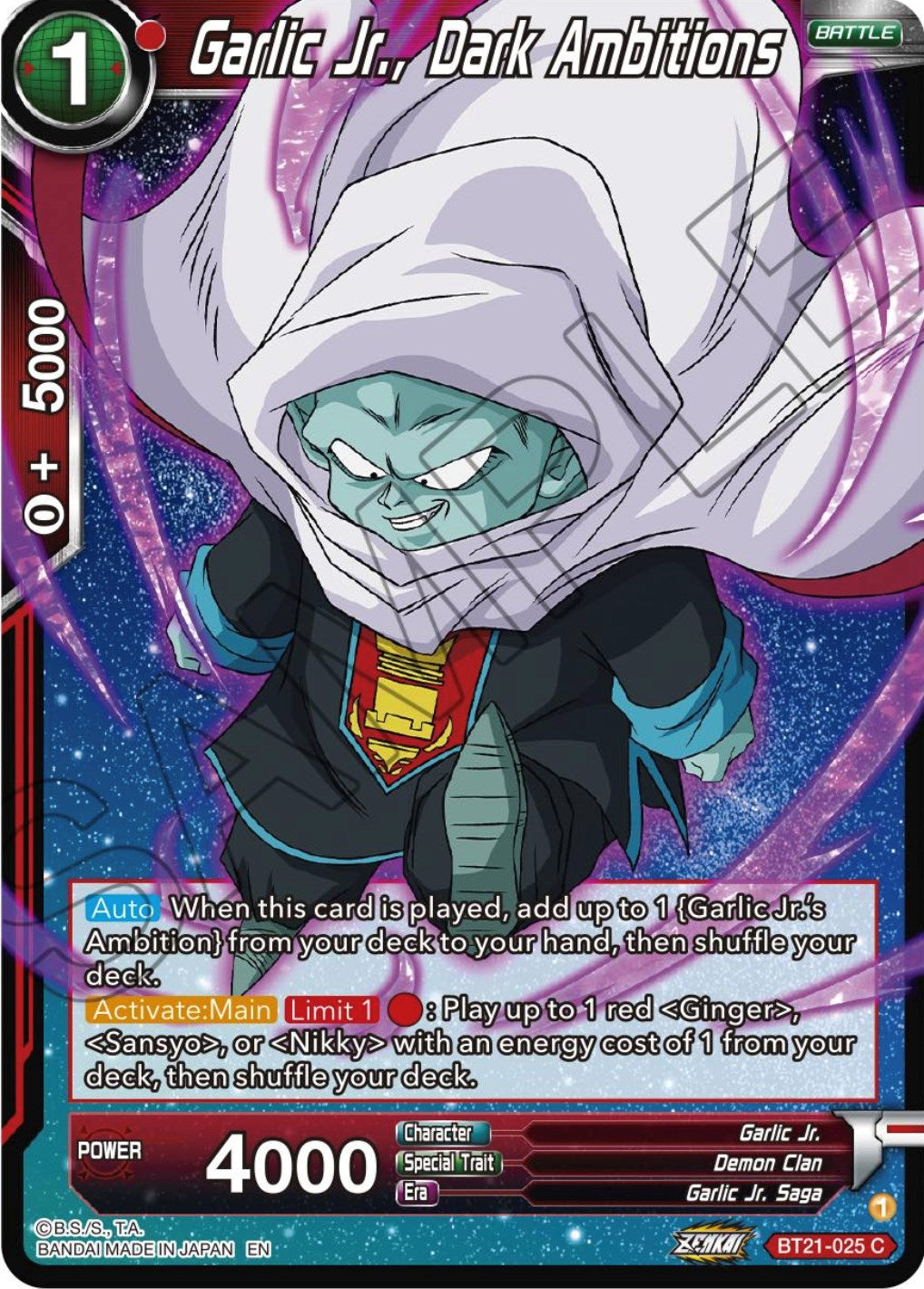 Garlic Jr., Dark Ambitions (BT21-025) [ZENKAI Series: Set 04] | Good Games Adelaide SA