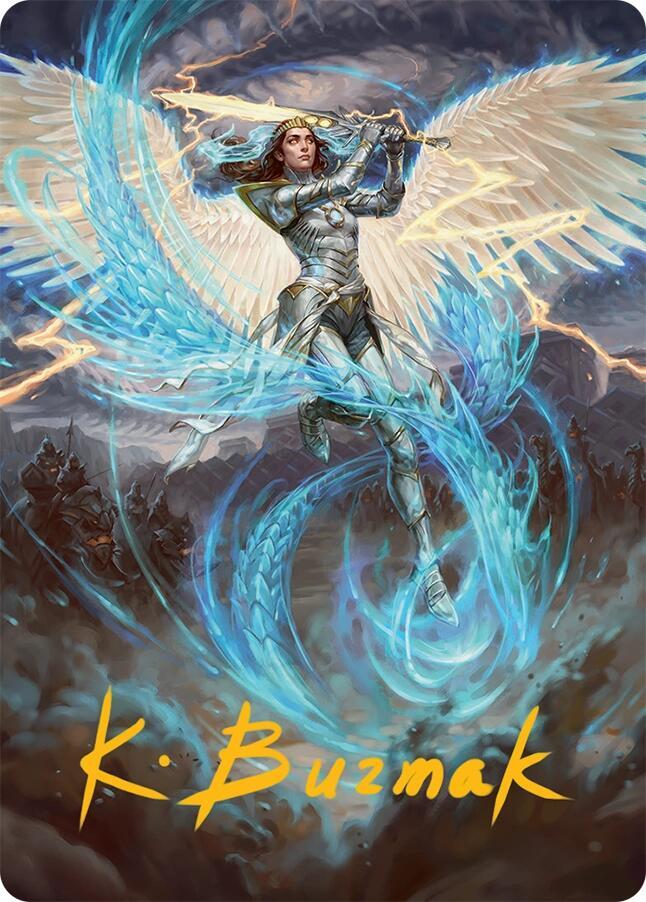 Elspeth Storm Slayer Art Card 49 54 Gold Stamped Signature 49 (Art Series: Tarkir: Dragonstorm)  | Good Games Adelaide SA