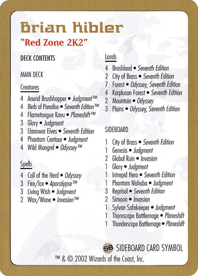 Brian Kibler Decklist [World Championship Decks 2002] | Good Games Adelaide SA