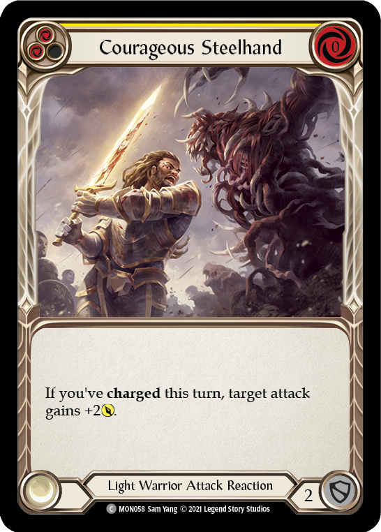 Courageous Steelhand (Yellow) [MON058-RF] 1st Edition Rainbow Foil | Good Games Adelaide SA