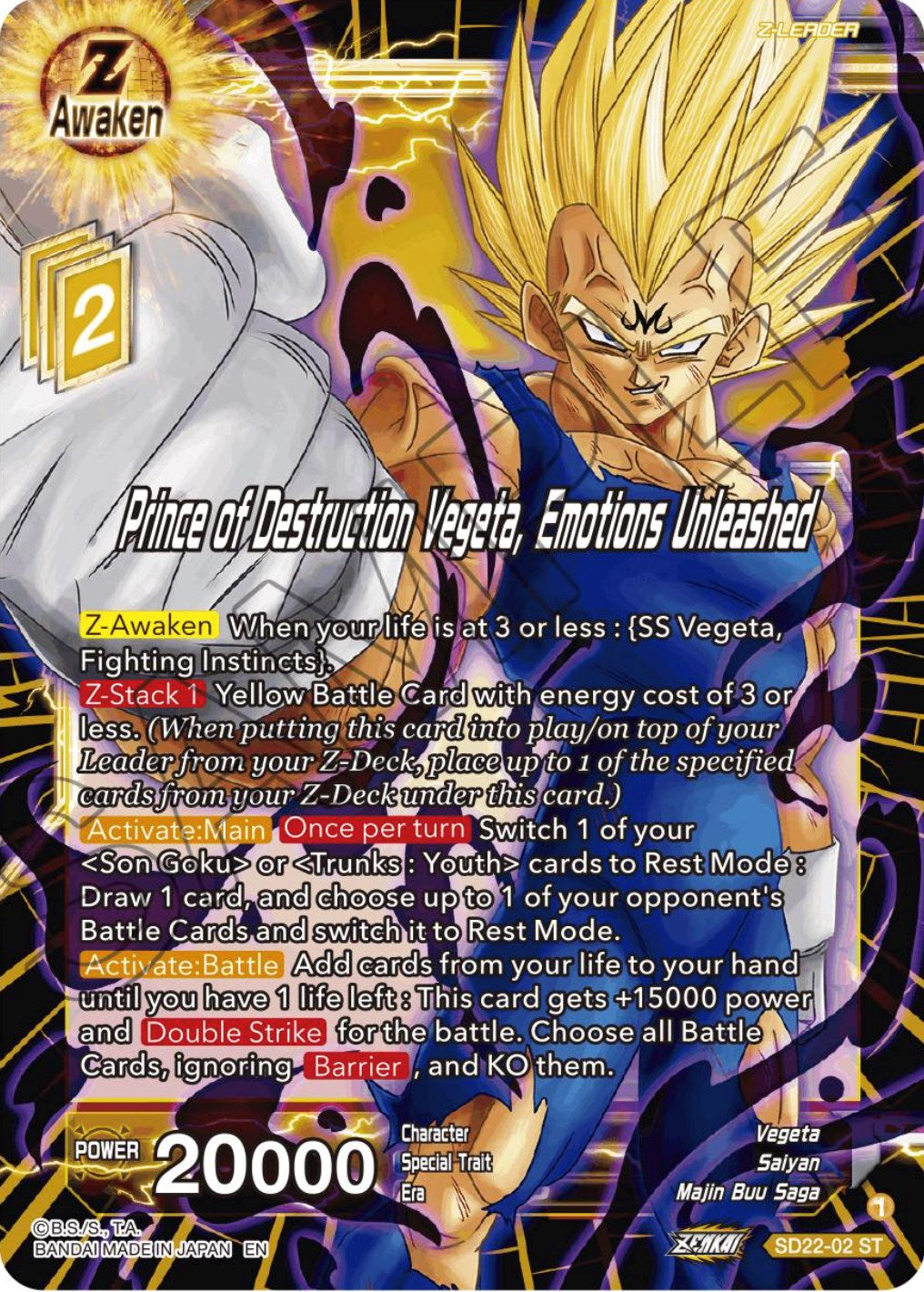 Prince of Destruction Vegeta, Emotions Unleashed (Starter Deck Exclusive) (SD22-02) [Power Absorbed] | Good Games Adelaide SA
