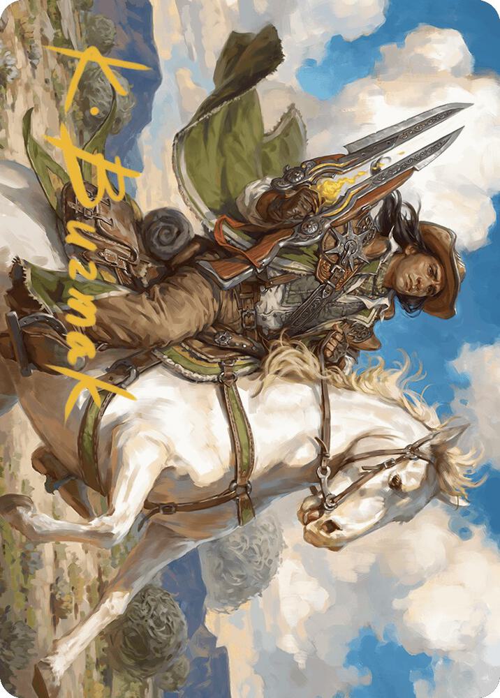 Wylie Duke Atiin Hero Art Card Gold Stamped Signature 35 (Art Series: Outlaws of Thunder Junction)  | Good Games Adelaide SA