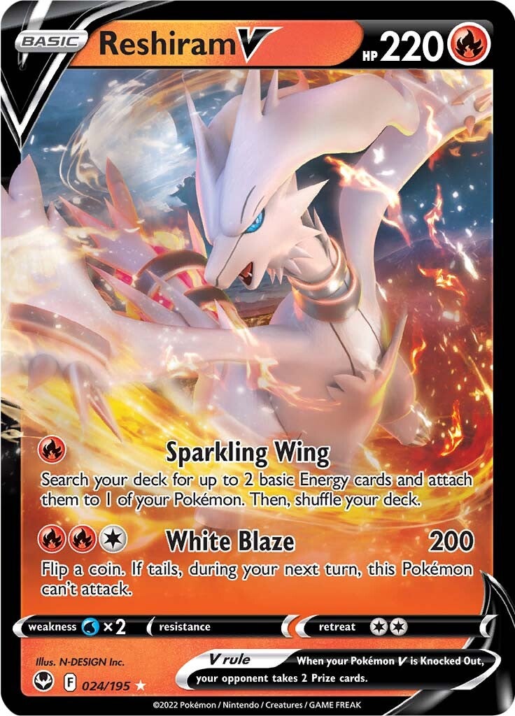 Reshiram V (024/195) [Sword & Shield: Silver Tempest] | Good Games Adelaide SA