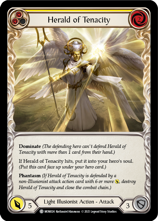 Herald of Tenacity (Yellow) [MON024-RF] 1st Edition Rainbow Foil | Good Games Adelaide SA