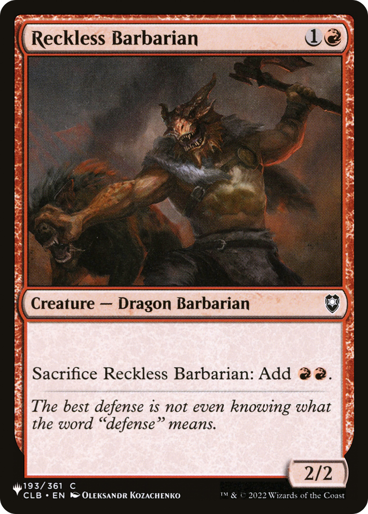Reckless Barbarian [The List Reprints] | Good Games Adelaide SA