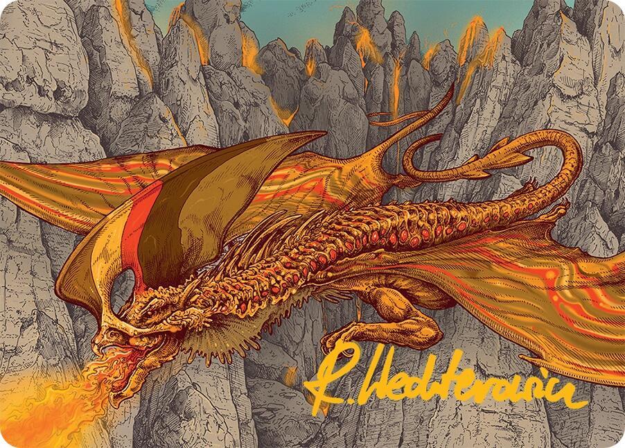 Magmatic Hellkite Art Card 34 54 Gold Stamped Signature 34 (Art Series: Tarkir: Dragonstorm)  | Good Games Adelaide SA